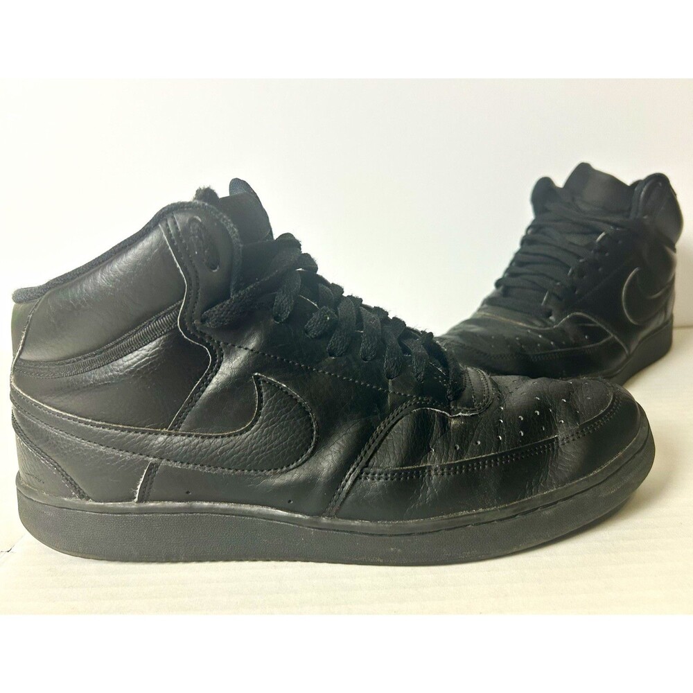 Nike Court Vision Mid Triple Black Mens 11.5 Leather Lace Up Sneakers CD5466-002